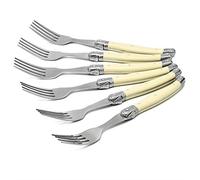 KeepingcooX Laguiole Style 6-Piece Forks Flatware Cutlery Set - Ivory White Handles Fork