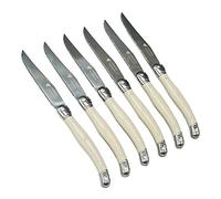 KeepingcooX Laguiole Style 6-Piece Steak Knife Set - Ivory White Handles, Stainless Steel Serrated Steak Knives
