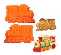 KeepingcooX Train Shaped Baking Pan - 3D Locomotive Birthday Cake Mould for Party and Celebrations - Nonstick Silicone Bake at Home Tools (2 Pcs, Each 29.8x18.5X 4.0 cm)