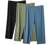 Keepink 1/2 /3 Pack Capri Pants for Women UK Petite Plus Size Elastic Waist Trousers Pyjamas Bottoms Comfy Soft Modal Lounge Pj Trouser Capris Pant Sleepwear Ladies Homewear Outifts Sale