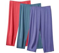 Keepink 1/2 /3 Pack Capri Pants for Women UK Petite Plus Size Elastic Waist Trousers Pyjamas Bottoms Comfy Soft Modal Lounge Pj Trouser Capris Pant Sleepwear Ladies Homewear Outifts Sale