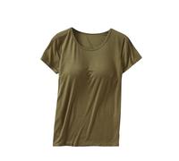 Keepink 1/2 PC Womens Tops with Built in Bras 2 in 1 Modal Basic Short Sleeve Shirts and Blouses Loose Casual Pullover Tee Ladies Summer Plus Size T Shirts Comfort Stretch Yoga Gym Top