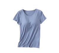 Keepink 1/2 PC Womens Tops with Built in Bras 2 in 1 Modal Basic Short Sleeve Shirts and Blouses Loose Casual Pullover Tee Ladies Summer Plus Size T Shirts Comfort Stretch Yoga Gym Top