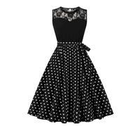 Keepink 1940s Fit & Flare Vintage Dress - Polka Dot Sleeveless A Line Summer Sun Dress With Lace for Bridesmaid Party Cocktail Prom