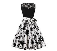 Keepink 1940s Vintage Fit & Flare Dress with Polka Dot Pattern - Sleeveless A Line Summer Sun Design - Lace Bridesmaid Elegant Swing for Party Cocktail Prom