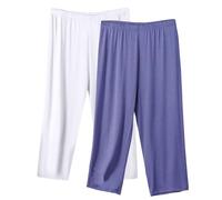 Keepink 2 Pack Capri Pants for Women UK Petite Plus Size Elastic Waist Trousers Pyjamas Bottoms Comfy Soft Modal Pj Trouser Capris Pant Sleepwear Ladies Homewear Outifts Cheap S-5XL