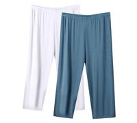 Keepink 2 Pack Capri Pants for Women UK Petite Plus Size Elastic Waist Trousers Pyjamas Bottoms Comfy Soft Modal Pj Trouser Capris Pant Sleepwear Ladies Homewear Outifts Cheap S-5XL