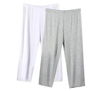 Keepink 2 Pack Capri Pants for Women UK Petite Plus Size Elastic Waist Trousers Pyjamas Bottoms Comfy Soft Modal Pj Trouser Capris Pant Sleepwear Ladies Homewear Outifts Cheap S-5XL