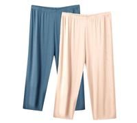 Keepink 2 Pack Capri Pants for Women UK Petite Plus Size Elastic Waist Trousers Pyjamas Bottoms Comfy Soft Modal Pj Trouser Capris Pant Sleepwear Ladies Homewear Outifts Cheap S-5XL