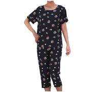 Keepink 2 Pack Summer Pajamas for Women Sets Casual Short Sleeve Tops with Cropped Pants Women's Activewear Set Trouser Suits Ladies Capri Pjs Outfits Plus Size 14-20 Elegant Clothes