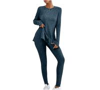 Keepink 2 Piece Outfits for Women Casual Co Ord Sets Ribbed Knit Sweater Sexy Long Sleeve Sweatsuit Jogging Long Pants Sets Tracksuit Lounge Wear Ladies Tracksuit Full Set