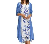 Keepink 2 Piece Outfits Women Floral Print Sleeveless Long Dresses with Half Sleeve Jacket Cardigan Chiffon, Two-Piece Set Midi Tank Dress and Flowy Cardigan Wedding Guest Dress
