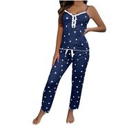 Keepink 2 Piece Pjs for Women Sets Heart Print Camisole Spaghetti Strap Tops with Long Pants Loose Loungewear Sofy Comfy Cami Set for Relaxed Sleep Ladies Activewear Sets Homewear