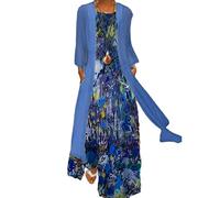 Keepink 2 Pieces Mother of The Bride Dresses with Jackets Long Sleeve Chiffon Tops + Sleeveless Maxi Dresses Occasions Formal Gowns Elegant Wedding Guest Dress UK Plus Size 8-18