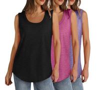 Keepink 2PC/3PC Sleeveless Tops for Women UK Multipack Tshirts Baggy Tunic Long Vests Solid Casual Cotton Tee Ladies Vest Tops T Shirts Camisole Blouses Gym Athleic Shirts Large 8-22 Sale