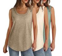 Keepink 2PC/3PC Sleeveless Tops for Women UK Multipack Tshirts Baggy Tunic Long Vests Solid Casual Cotton Tee Ladies Vest Tops T Shirts Camisole Blouses Gym Athleic Shirts Large 8-22 Sale