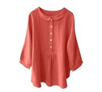 Keepink 3/4 Sleeve Blouses for Women UK Casual Lapel Neck Button Tunic Shirts Plain Linen Polos Top Elegant Blouse Ladies Long T Shirts Basic Formal Shirt for Work Office Summer Fall 8-22