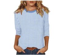 Keepink 3/4 Sleeve Tops for Women UK Summer Elegant Casual Ladies Blouses Striped Polka Dot Printing Basic Tees Loose Crew Neck Tshirts Dressy Elegant Tunic Pullover Plus Size S-5XL