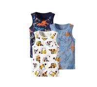 Keepink 3 Pack Boys Vest Tops Crew Neck Sleeveless T-Shirt Animal Print Camisole Shirts Multipack Cartoon Kids Vests Girls Summer Tank Top Athletic Basic Cotton Tees for Children