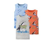 Keepink 3 Pack Boys Vest Tops Crew Neck Sleeveless T-Shirt Animal Print Camisole Shirts Multipack Cartoon Kids Vests Girls Summer Tank Top Athletic Basic Cotton Tees for Children