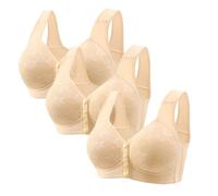 Keepink 3 Pack Sports Bras Women Front Close Button Bras Wide Straps Breathable Bra No Underwire SleepBras Front Fastening Bras Ladies Bras Comfort Push Up Bras Large Size Bra UK 36-46