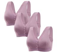Keepink 3 Pack Sports Bras Women Front Close Button Bras Wide Straps Breathable Bra No Underwire SleepBras Front Fastening Bras Ladies Bras Comfort Push Up Bras Large Size Bra UK 36-46