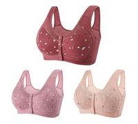 Keepink 3PCS Front Fastening Bras Women Plus Size Full Coverage Push Up Bra Wireless Support Underwear Soft Ladie Bras Non Wired No Padded Everyday Bra Comfy Mastectomy Bralettes