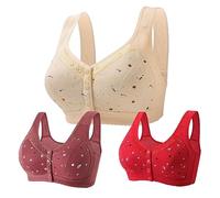 Keepink 3PCS Front Fastening Bras Women Plus Size Full Coverage Push Up Bra Wireless Support Underwear Soft Ladie Bras Non Wired No Padded Everyday Bra Comfy Mastectomy Bralettes