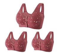 Keepink 3PCS Front Fastening Bras Women Plus Size Full Coverage Push Up Bra Wireless Support Underwear Soft Ladie Bras Non Wired No Padded Everyday Bra Comfy Mastectomy Bralettes