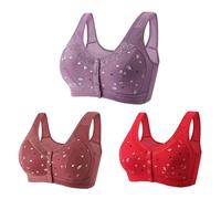 Keepink 3PCS Front Fastening Bras Women Plus Size Full Coverage Push Up Bra Wireless Support Underwear Soft Ladie Bras Non Wired No Padded Everyday Bra Comfy Mastectomy Bralettes