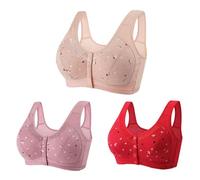 Keepink 3PCS Front Fastening Bras Women Plus Size Full Coverage Push Up Bra Wireless Support Underwear Soft Ladie Bras Non Wired No Padded Everyday Bra Comfy Mastectomy Bralettes