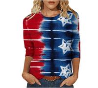 Keepink 4th July Independence Day Shirts for Women 3/4 Sleeve Loose Tops American Flag Shirt Patriotic T-Shirt Funny USA Star Stripes Shirt Red White Blue Graphic Tees Tshirts