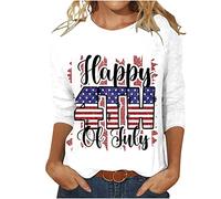 Keepink 4th July Independence Day Shirts for Women 3/4 Sleeve Loose Tops American Flag Shirt Patriotic T-Shirt Funny USA Star Stripes Shirt Red White Blue Graphic Tees Tshirts