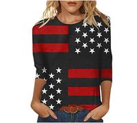 Keepink 4th July Independence Day Shirts for Women 3/4 Sleeve Loose Tops American Flag Shirt Patriotic T-Shirt Funny USA Star Stripes Shirt Red White Blue Graphic Tees Tshirts
