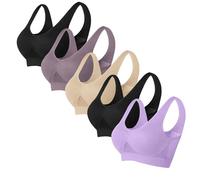 Keepink 5 Pcs Women's Bras Plus Size 8-24 UK Women's Sports Bras Comfy Corset Bra Soft Non Wired Support Bras for Large Busts Running Gym Workout Bras for Ladies Large Breasts