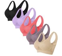 Keepink 5 Pcs Women's Bras Plus Size 8-24 UK Women's Sports Bras Comfy Corset Bra Soft Non Wired Support Bras for Large Busts Running Gym Workout Bras for Ladies Large Breasts