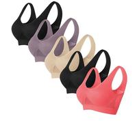Keepink 5 Pcs Women's Bras Plus Size 8-24 UK Women's Sports Bras Comfy Corset Bra Soft Non Wired Support Bras for Large Busts Running Gym Workout Bras for Ladies Large Breasts