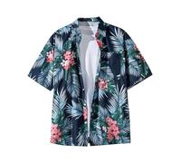 Keepink Boys Girls Hawaii Shirt Summer Casual Blouse Palm Print Blouses Tropical Flower Open Cardigan Short Sleeve Button Down Tops Beach Holiday Outfits for Kids Size 5-14T
