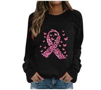 Keepink Breast Cancer Awareness Womens Pink Ribbon Pullover, October Breast Cancer Theme Sweatshirt Ladies Comfy Long Sleeve Crewneck Blouse Tops Plus Size Fall Clothes