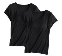 Keepink Built-in Bra T-Shirt for Womens 2PC Padded Active Tops Short Sleeves Blouses Soft Pajama Casual Shirts for Workout Yoga Gym Summer Casual Loose Fit Solid Color