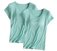 Keepink Built in Bra Tops Women UK Plus Size Multipack 2 Pcs Solid Color Crew Neck Short Sleeve T Shirts Gym Shirts Basic Athletic Tees Lounge Homewear Comfy Soft Pajamas S-4XL Sale