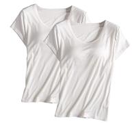 Keepink Built in Bra Tops Women UK Plus Size Multipack 2 Pcs Solid Color Crew Neck Short Sleeve T Shirts Gym Shirts Basic Athletic Tees Lounge Homewear Comfy Soft Pajamas S-4XL Sale