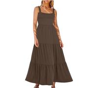 Keepink Cami Maxi Dresses for Women UK Beach Summer Dress Flowy Tiered Pleat Sun Dress Long Casual Sleeveless Dresses Trendy High Waist Dresses Ladies Comfy Vacation Sundress