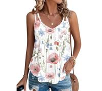 Keepink Camisole Tops for Women UK Eyelet Loose Casual Summer Top Floral Tank Tops Crew Neck Basic Sleeveless Shirts Flowy Tunic Blouses Trendy Curvy Hem T Shirts Vests Sale