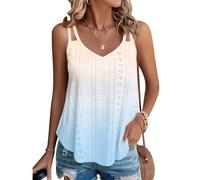 Keepink Camisole Tops for Women UK Eyelet Loose Casual Summer Top Floral Tank Tops Crew Neck Basic Sleeveless Shirts Flowy Tunic Blouses Trendy Curvy Hem T Shirts Vests Sale