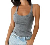 Keepink Camisole Tops for Women UK Summer Sleeveless Ribbed Tank Top Knit U Neck Fitted Contrast T Shirts Sexy Y2k Basic Shirts Casual Crop Blouses Going Out Tshirts Workout Gym Tees