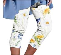 Keepink Capri Leggings for Women High Waisted Tummy Control Yoga Pants Floral Printed Crop Legging Summer Workout Running Capris Trourse Ladies Soft Tights Beach Shorts Trendy