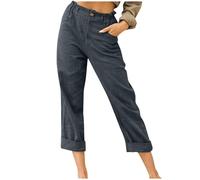 Keepink Capri Pants for Women Casual 2024 Summer Elastic High Waist Linen Pants Shorts Straight Wide Leg Cropped Trousers with Pockets Plus Size Lounge Pants UK 8-18 Clearance