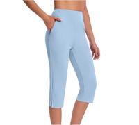 Keepink Capris Pants for Women UK Summer High Waisted Wide Leg Leggings Pull On Stretch Dressy Casual Trousers Yoga 3/4 Shorts with Pockets Work Office Business Lounge Bottoms
