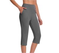 Keepink Capris Pants for Women UK Summer High Waisted Wide Leg Leggings Pull On Stretch Dressy Casual Trousers Yoga 3/4 Shorts with Pockets Work Office Business Lounge Bottoms